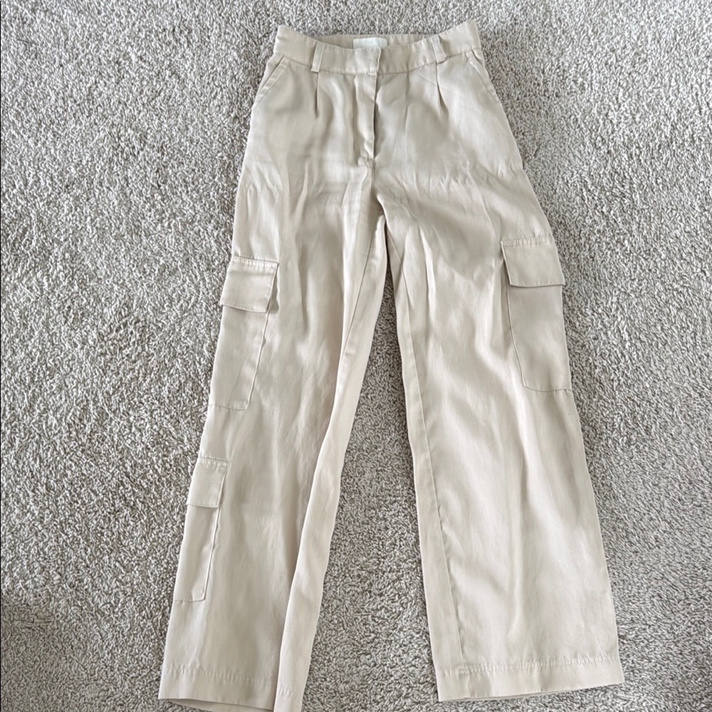 H&M Cream Straight Leg Cargo Pants